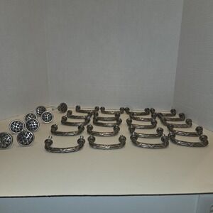 Lot of 20 Basket Weave Cabinet Drawer Pulls + 8 Knobs – Heavy Cast Metal –...